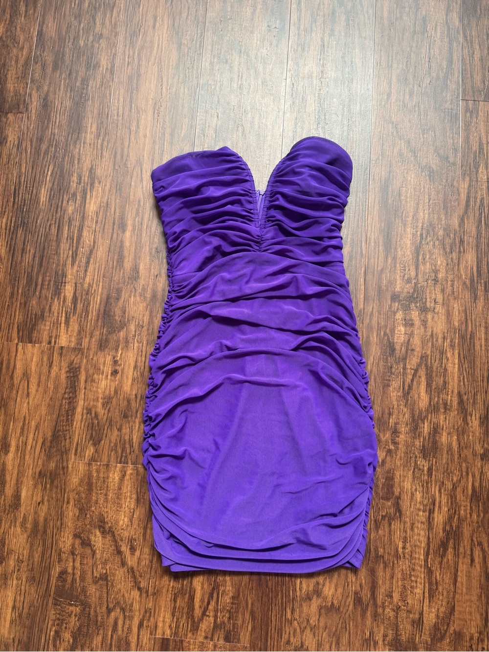 Strapless Purple Ruched Mini Dress - Picture 4 of 11